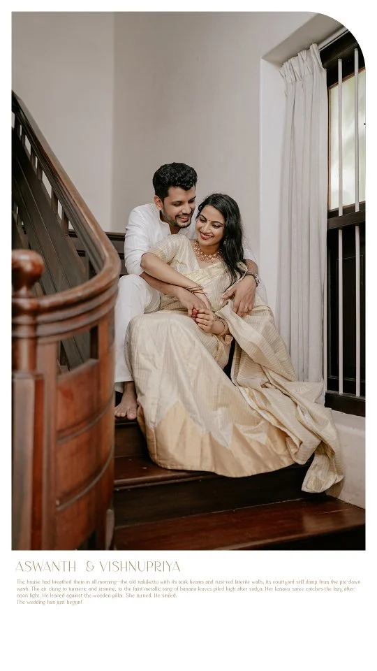 When Heritage Poses For It's Legacy...

Every click of my camera today feels like preserving history - the intricate pleats of a mundu, brides delicate setumundu, the generations of love embedded in these walls. The real artistry isn't in my composition, but in how naturally this couple embodies their culture while writing their own love story!